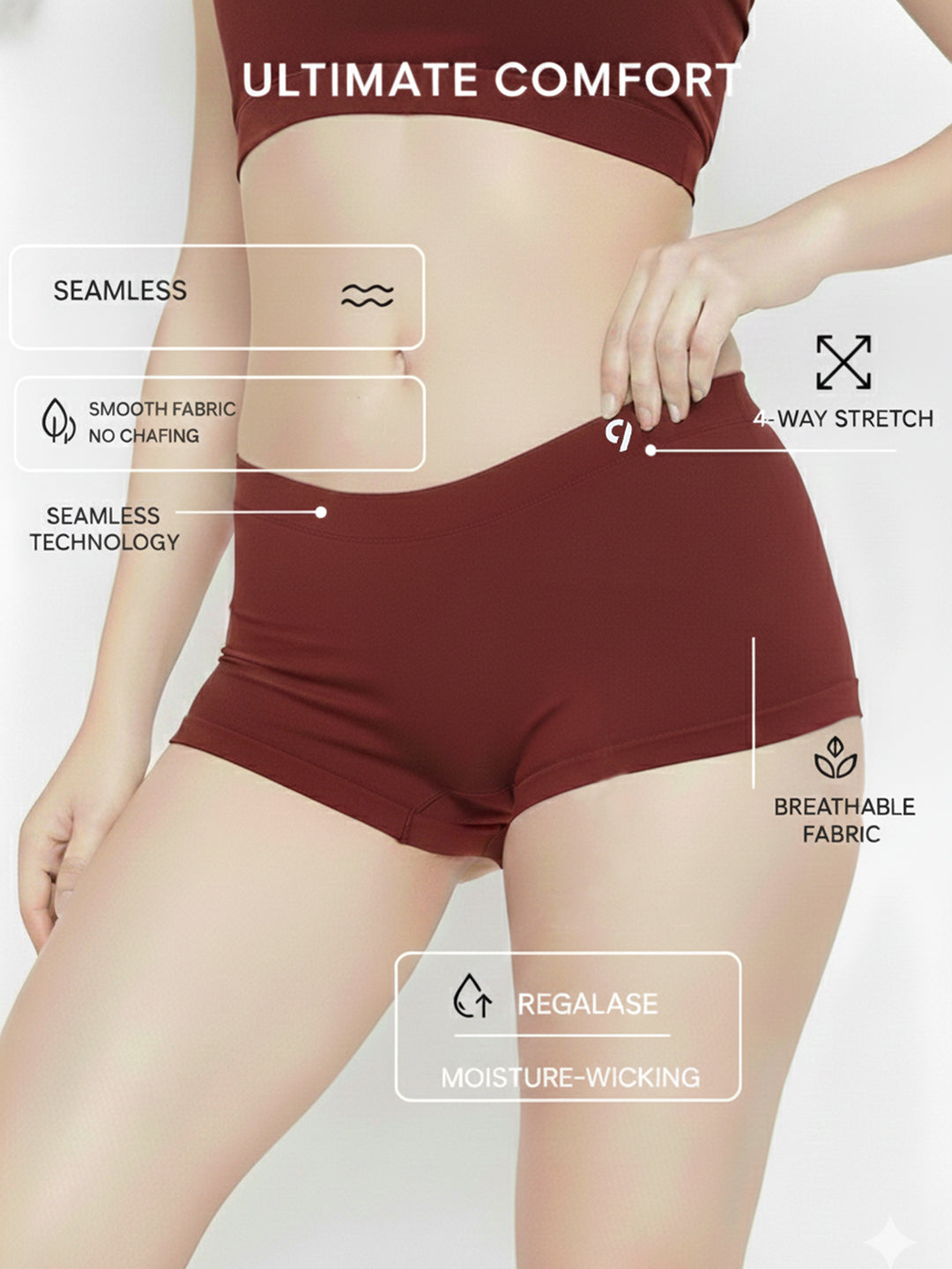 C9 Airwear Women Pack of 2 Seamless Boy Shorts Breathable 4-Way Stretch & Soft Waistband