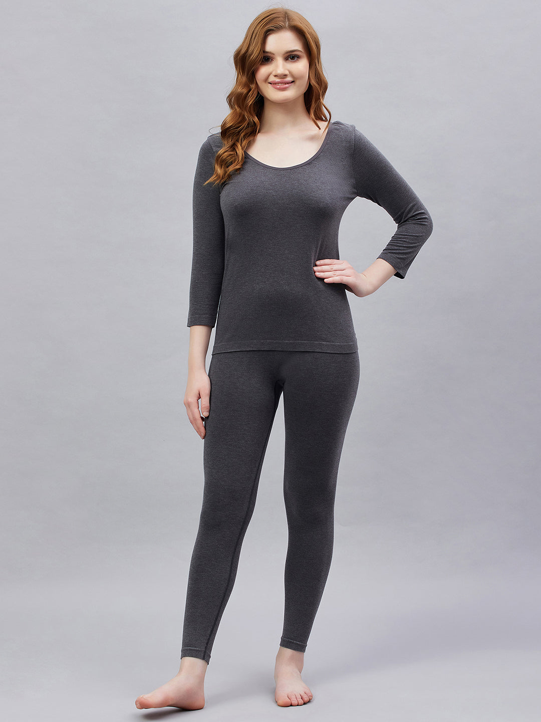 Seamless Heatmax 3/4 Sleeve Thermal Top Charcoal