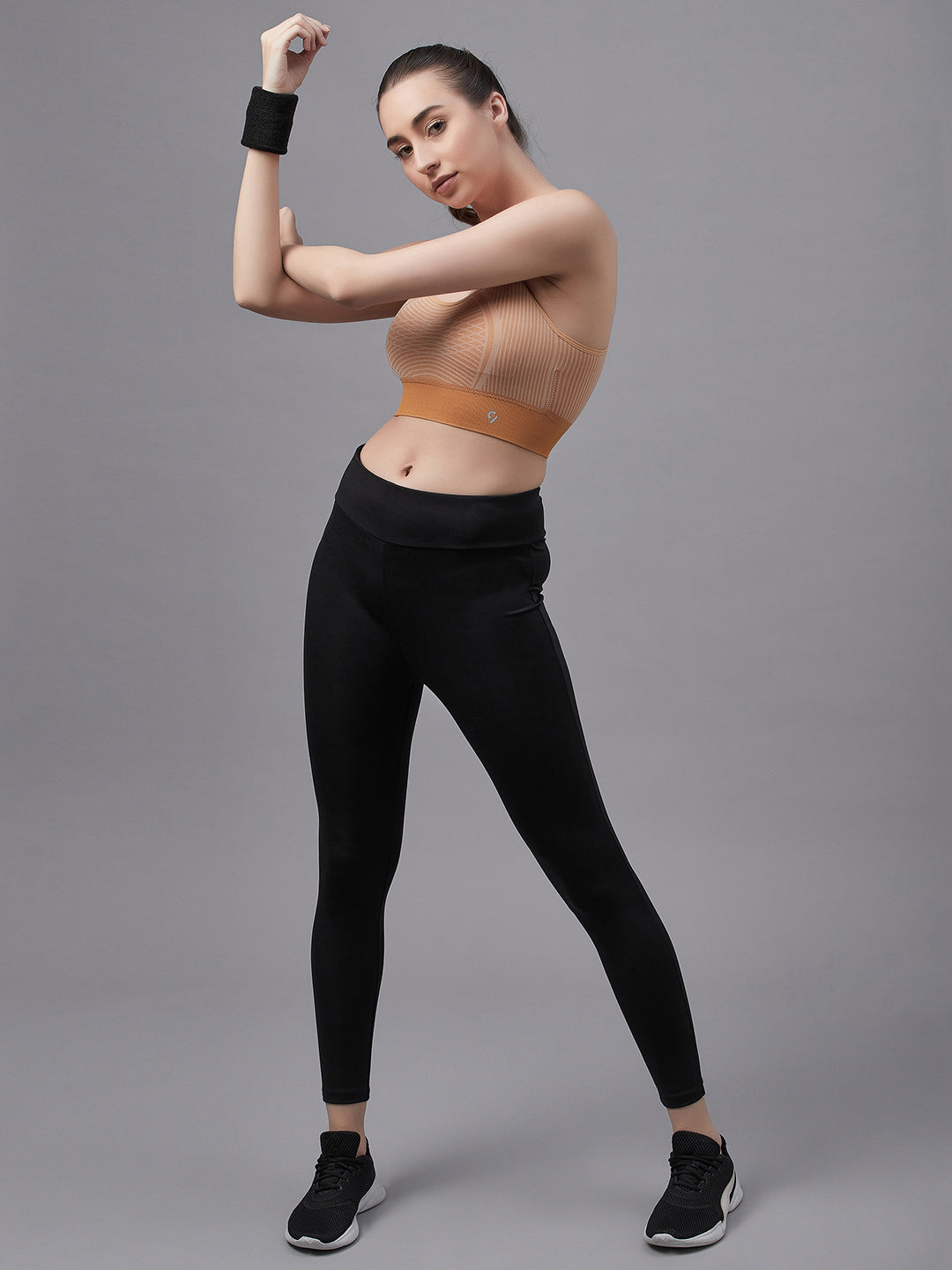 Women Striped Sports Bra - Ash Rose