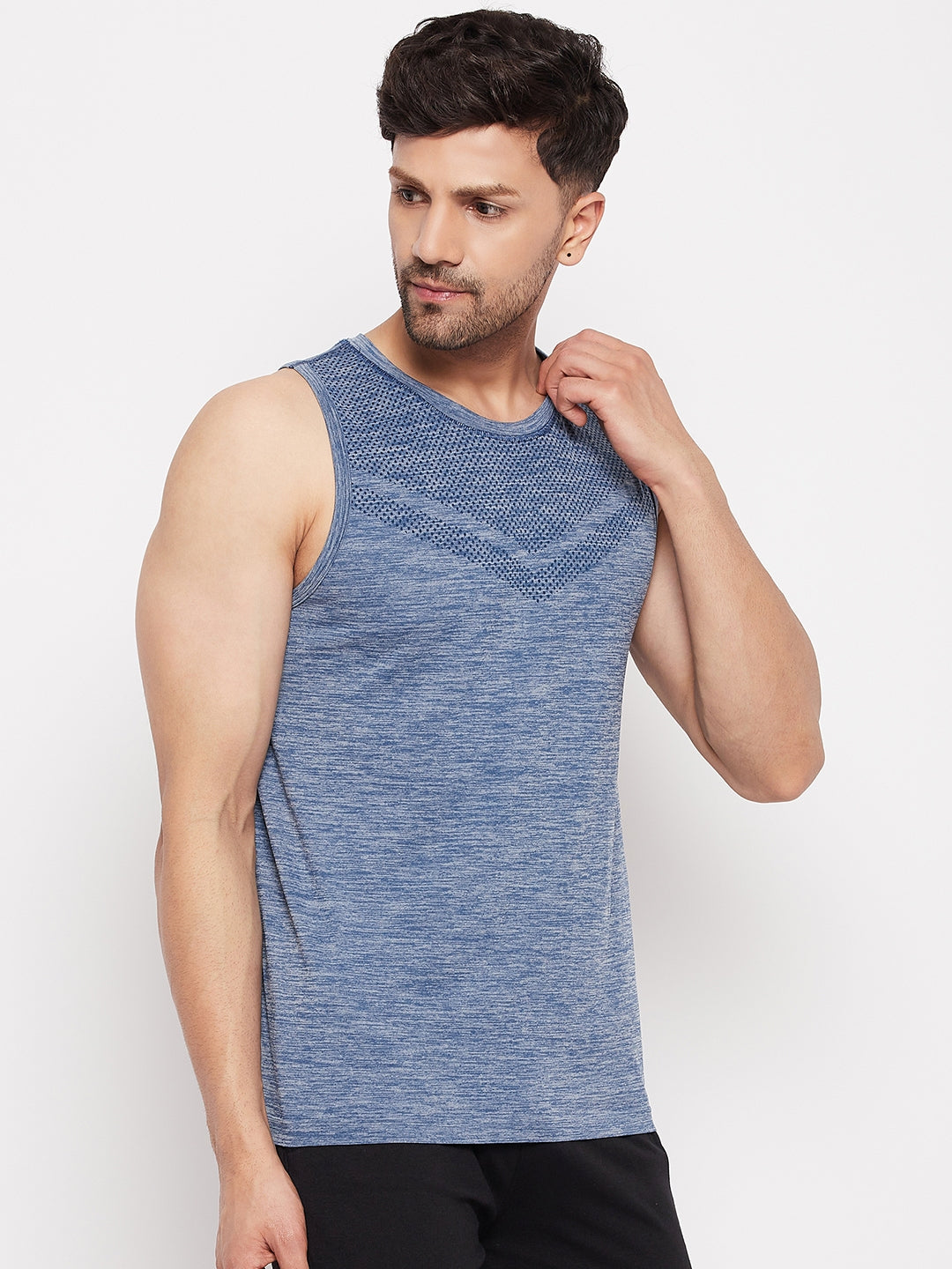 Seamless Men Sleeveless Gym Vest with Round Neck