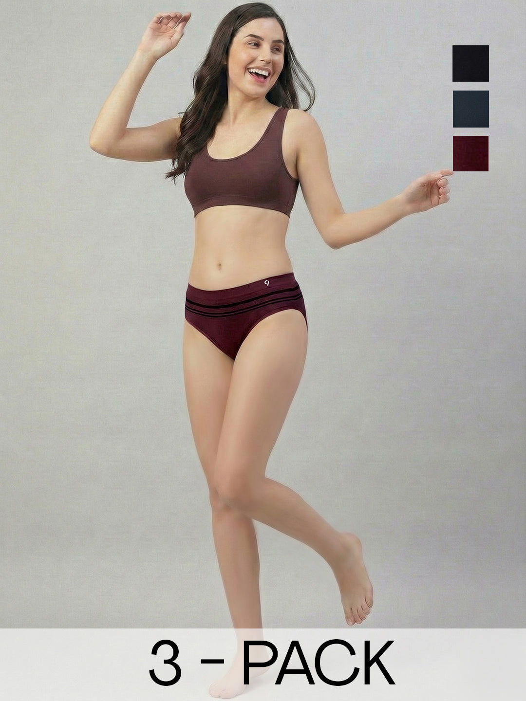 C9 Airwear Women Striped Seamless Mid Rise Bikini-Ultra Soft 4-Way Stretch