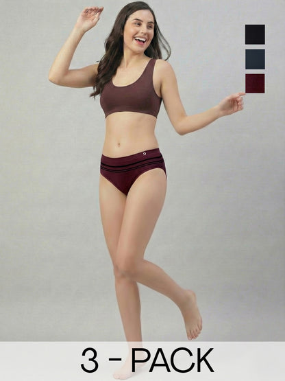 C9 Airwear Women Striped Seamless Mid Rise Bikini-Ultra Soft 4-Way Stretch