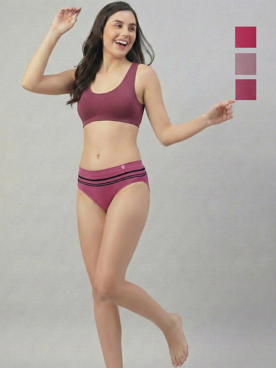 Women Striped Seamless Briefs Ultra Soft & Breathable (Pack Of 3)