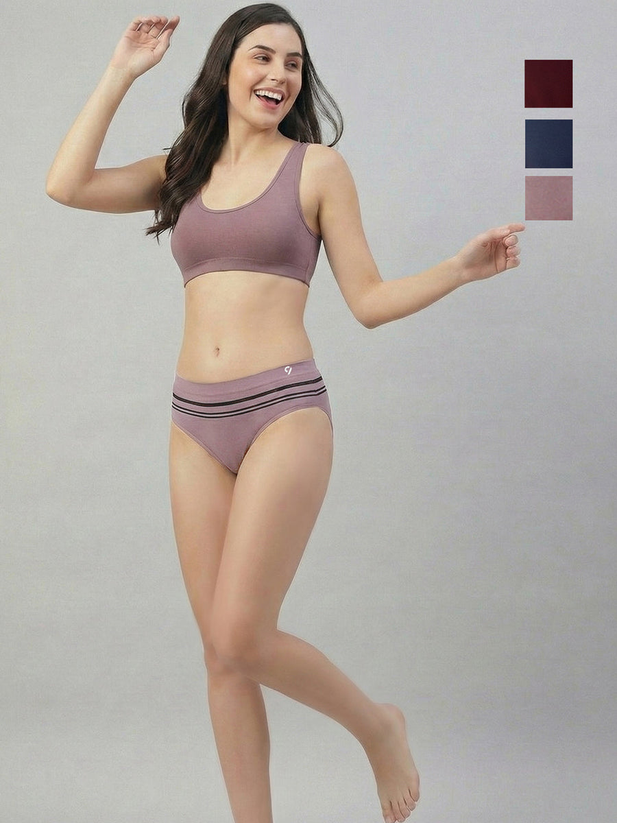 Women Striped Seamless Briefs Ultra Soft & Breathable (Pack Of 3)