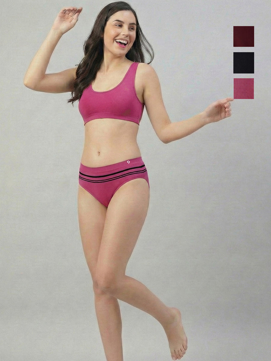 Women Striped Seamless Briefs Ultra Soft & Breathable (Pack Of 3)