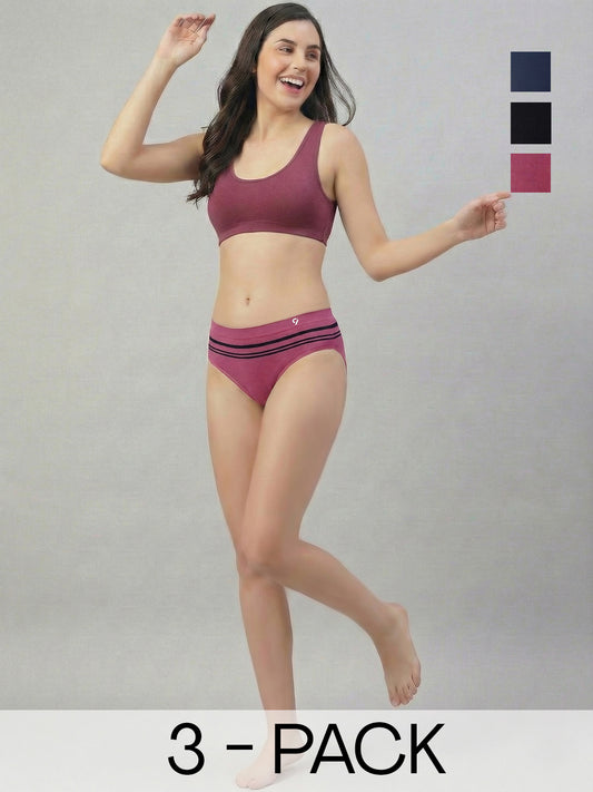 C9 Airwear Women’s Breathable Seamless Striped Briefs Flexible 4-Way Stretch Everyday Essential