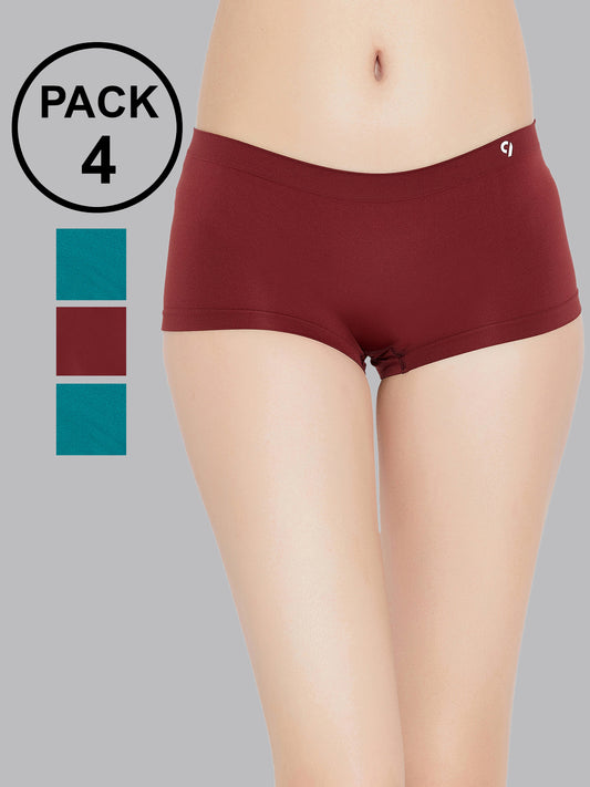 Seamless Solid Multi Color Boyshorts Panties for Ladies - Pack of 4