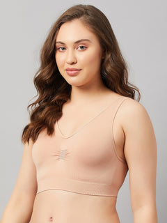 Women's Full Coverage Basic Bra with Removable Pads - Nude