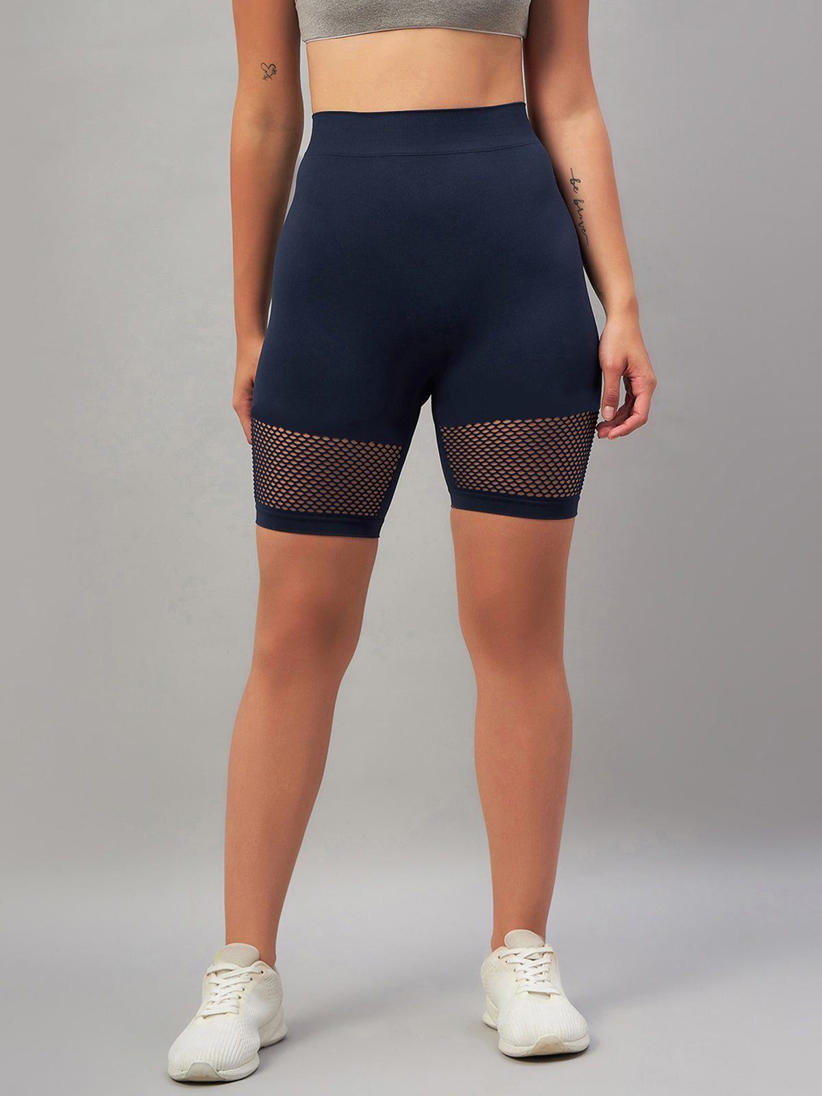 Seamless Women Light Grey Short with Mesh Structure