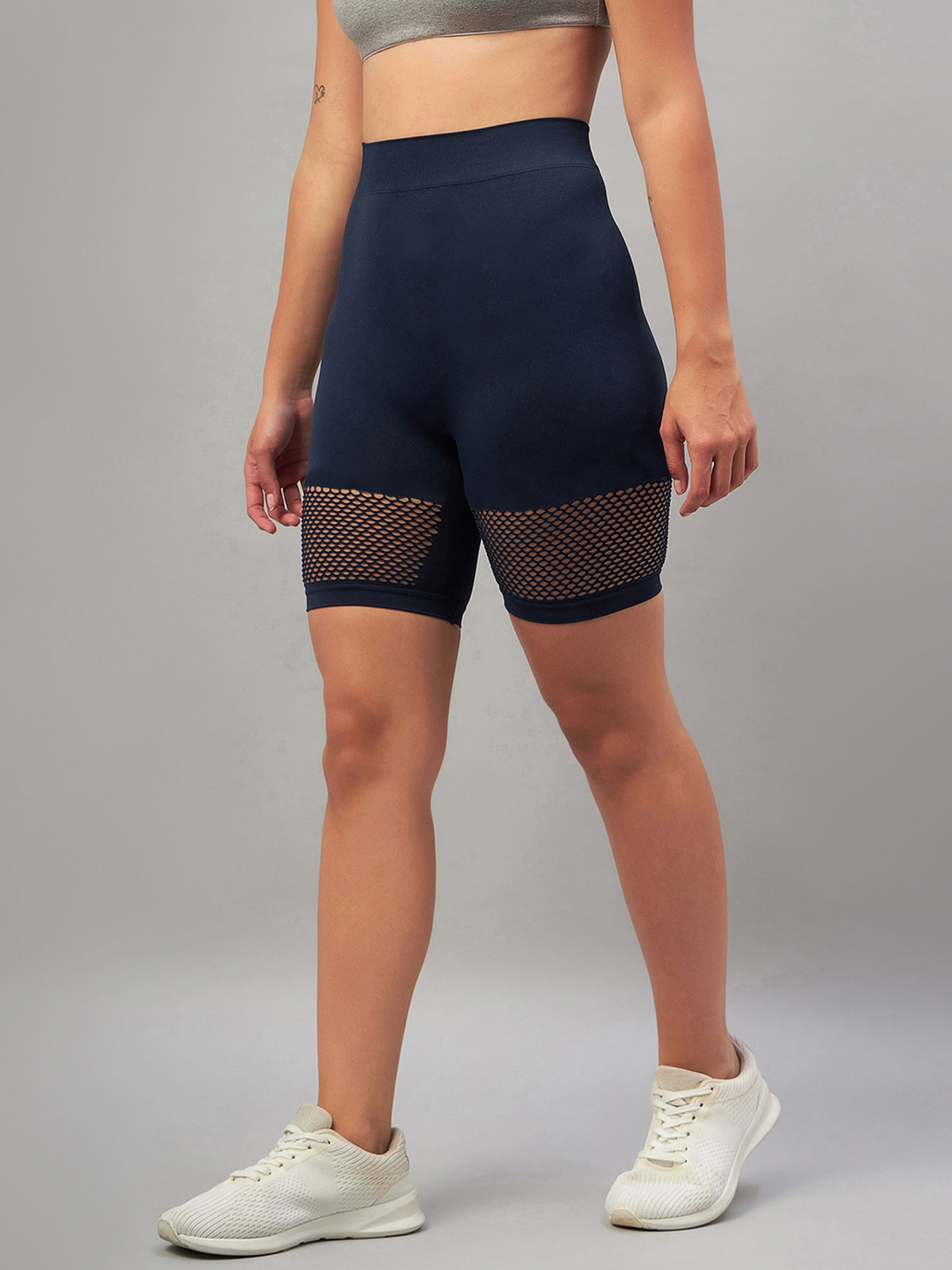 Seamless Women Light Grey Short with Mesh Structure