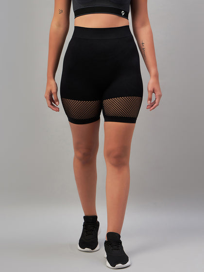 Seamless Women Light Grey Short with Mesh Structure