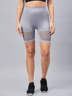 Seamless Women Light Grey Short with Mesh Structure
