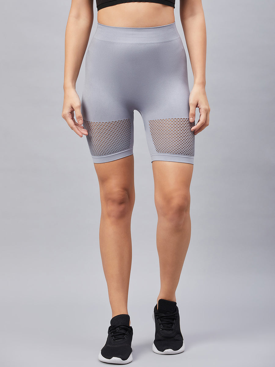 Seamless Women Light Grey Short with Mesh Structure