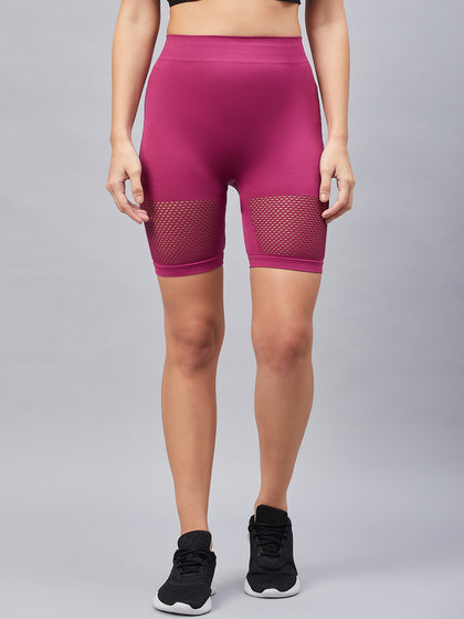 Seamless Women Light Grey Short with Mesh Structure