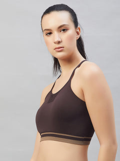 Seamless Women`s  Sports Bra with Thin Straps and Mesh - Tea Rose