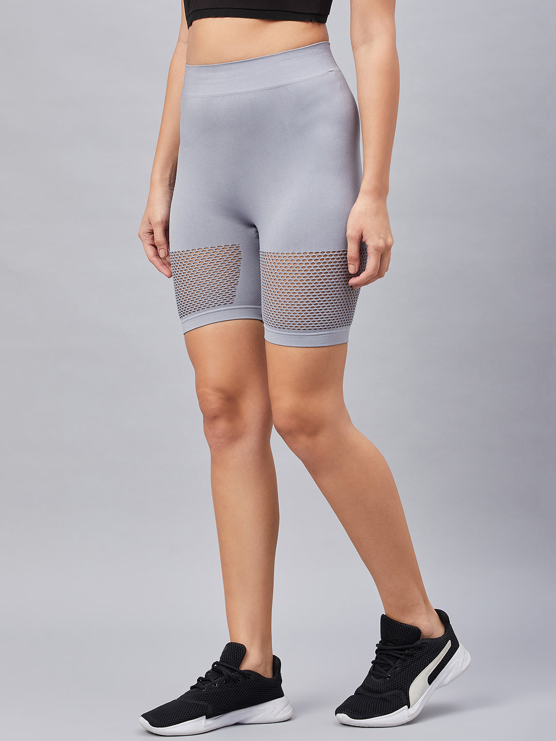 Seamless Women Light Grey Short with Mesh Structure