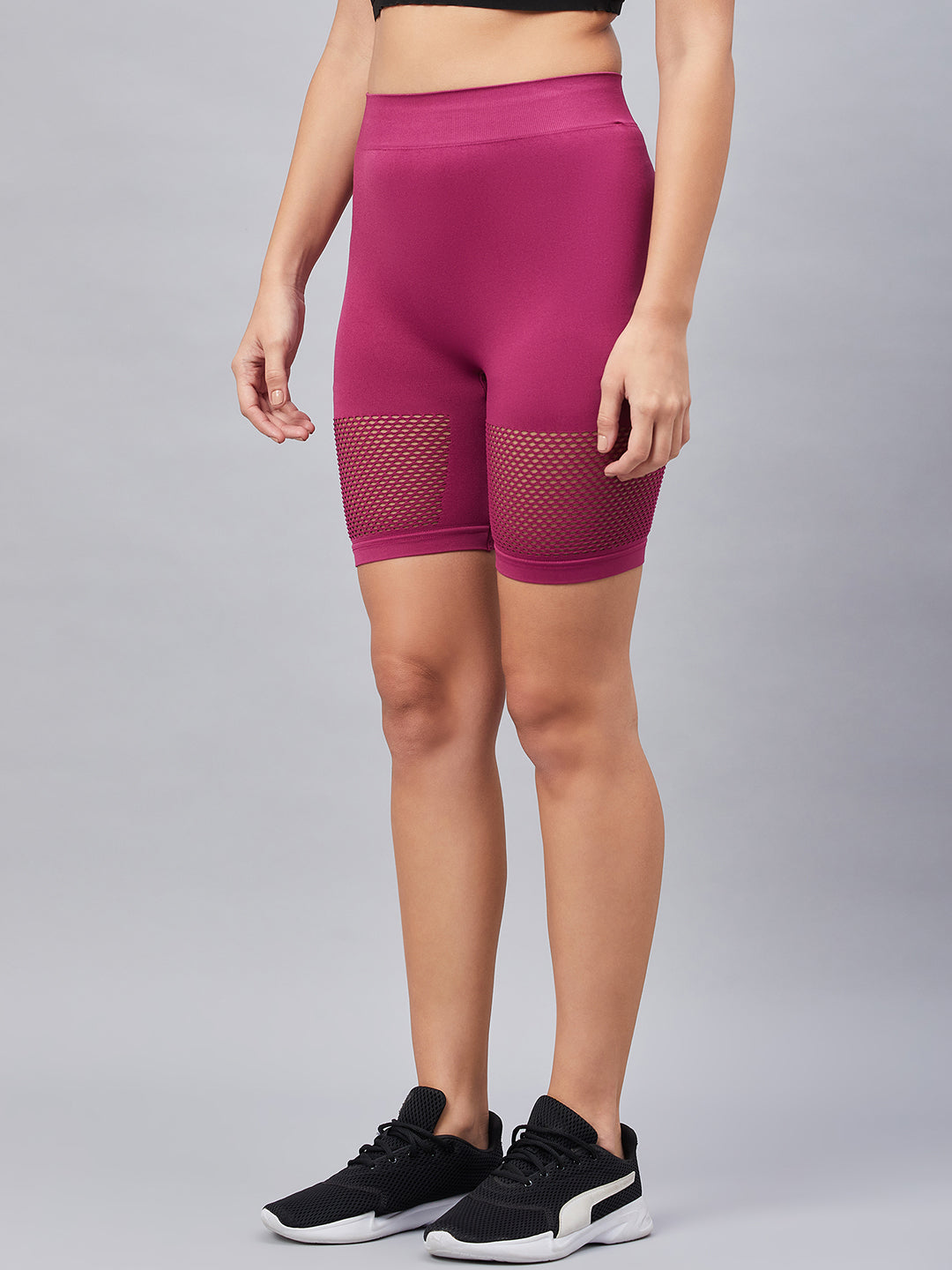 Seamless Women Light Grey Short with Mesh Structure
