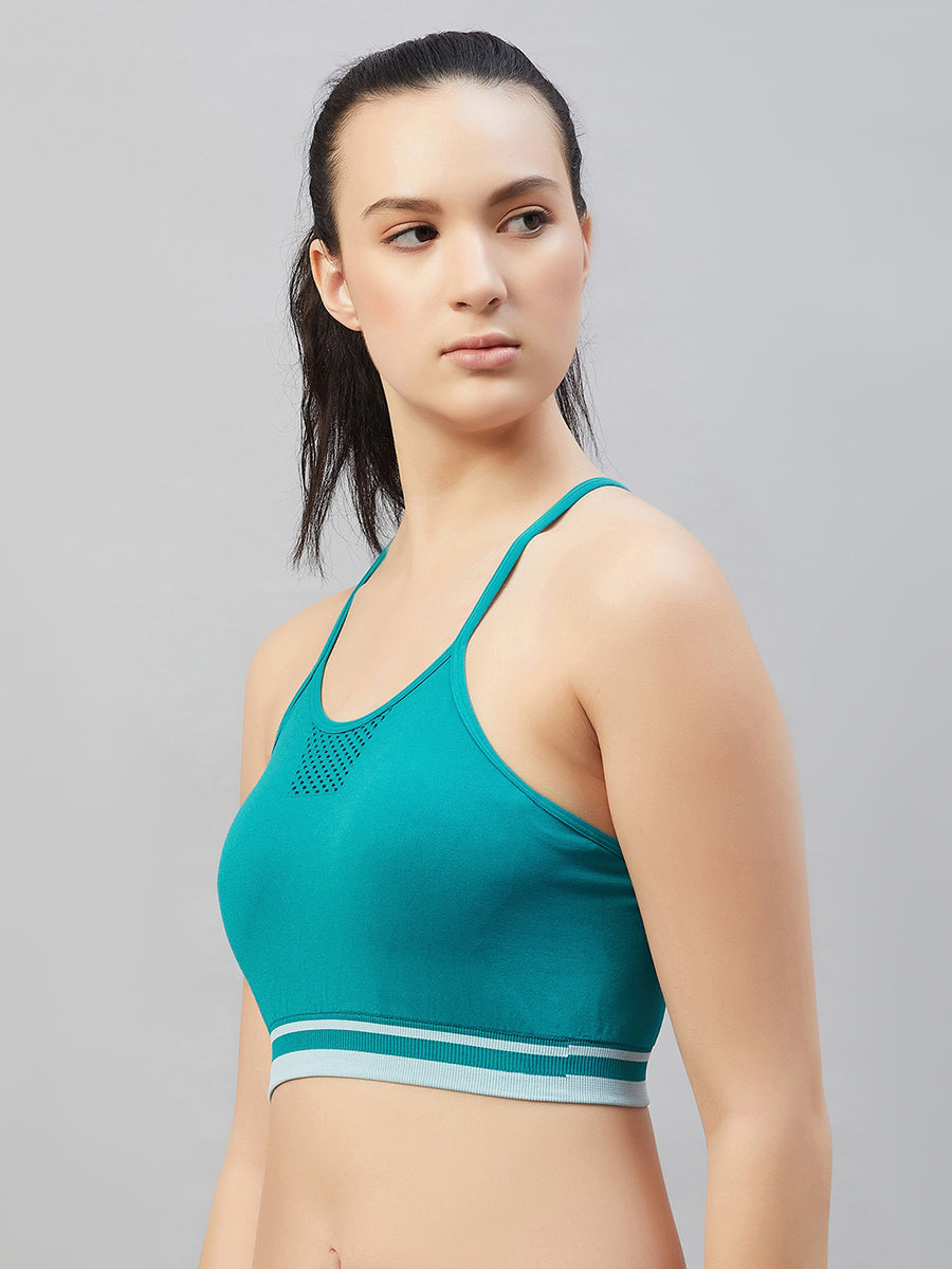 Seamless Sports Bra with Thin Straps and Mesh