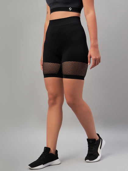 Seamless Women Light Grey Short with Mesh Structure