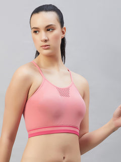 Seamless Women`s  Sports Bra with Thin Straps and Mesh - Tea Rose