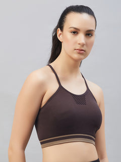 Seamless Women`s  Sports Bra with Thin Straps and Mesh - Tea Rose