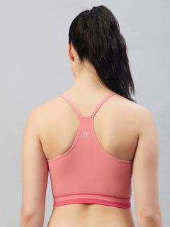 Seamless Women`s  Sports Bra with Thin Straps and Mesh - Tea Rose