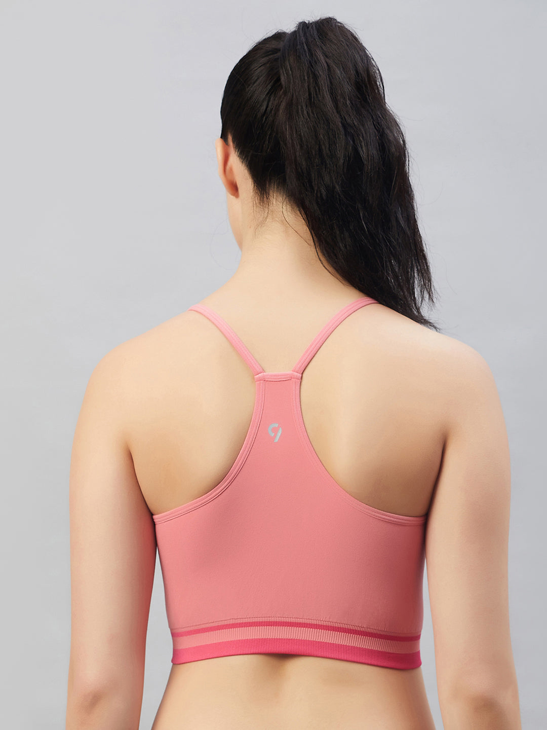 Seamless Women`s  Sports Bra with Thin Straps and Mesh - Tea Rose