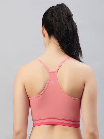 Seamless Women`s  Sports Bra with Thin Straps and Mesh - Tea Rose