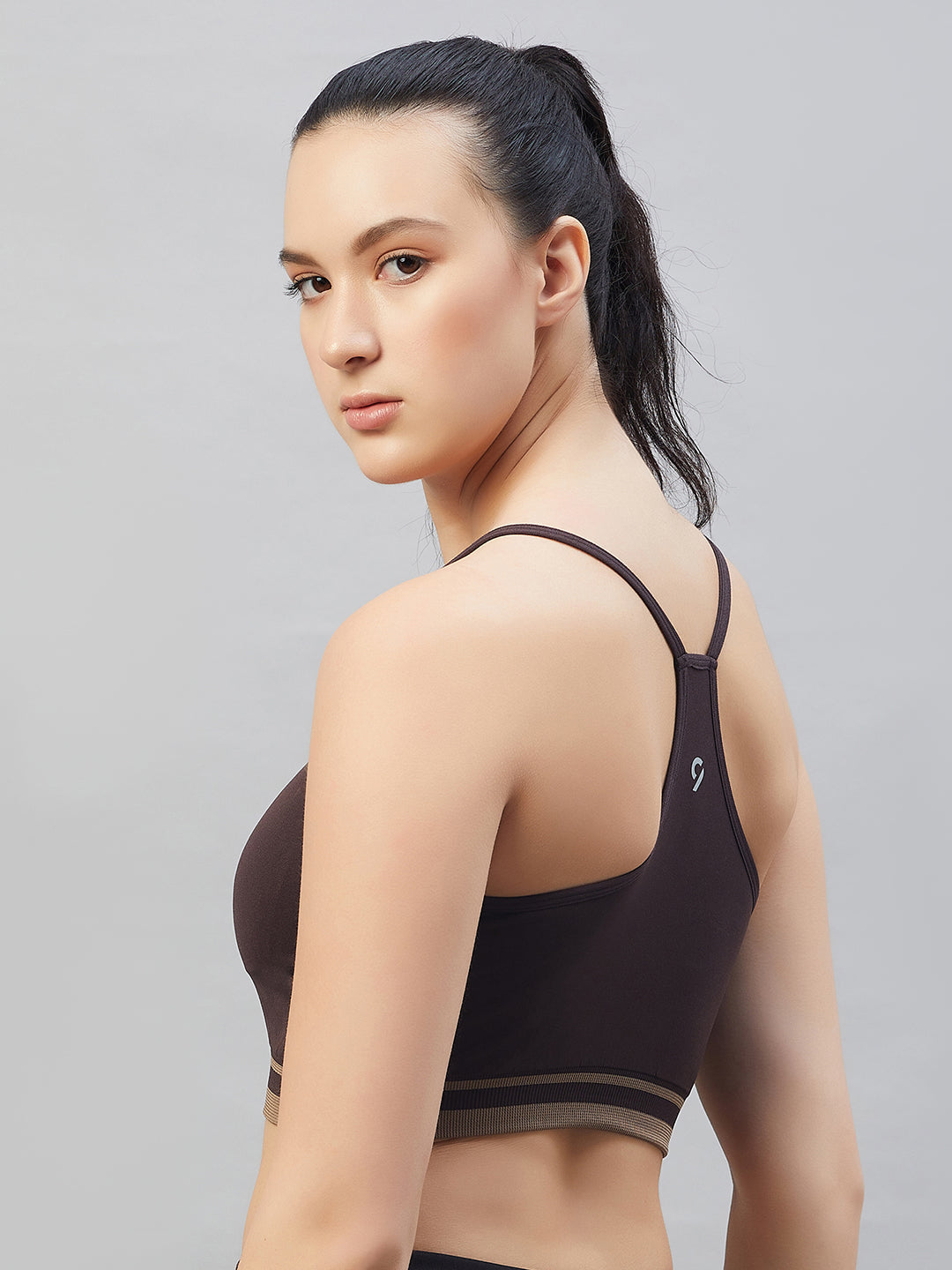 Seamless Women`s  Sports Bra with Thin Straps and Mesh - Tea Rose
