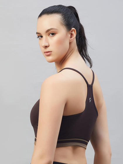 Seamless Women`s  Sports Bra with Thin Straps and Mesh - Tea Rose