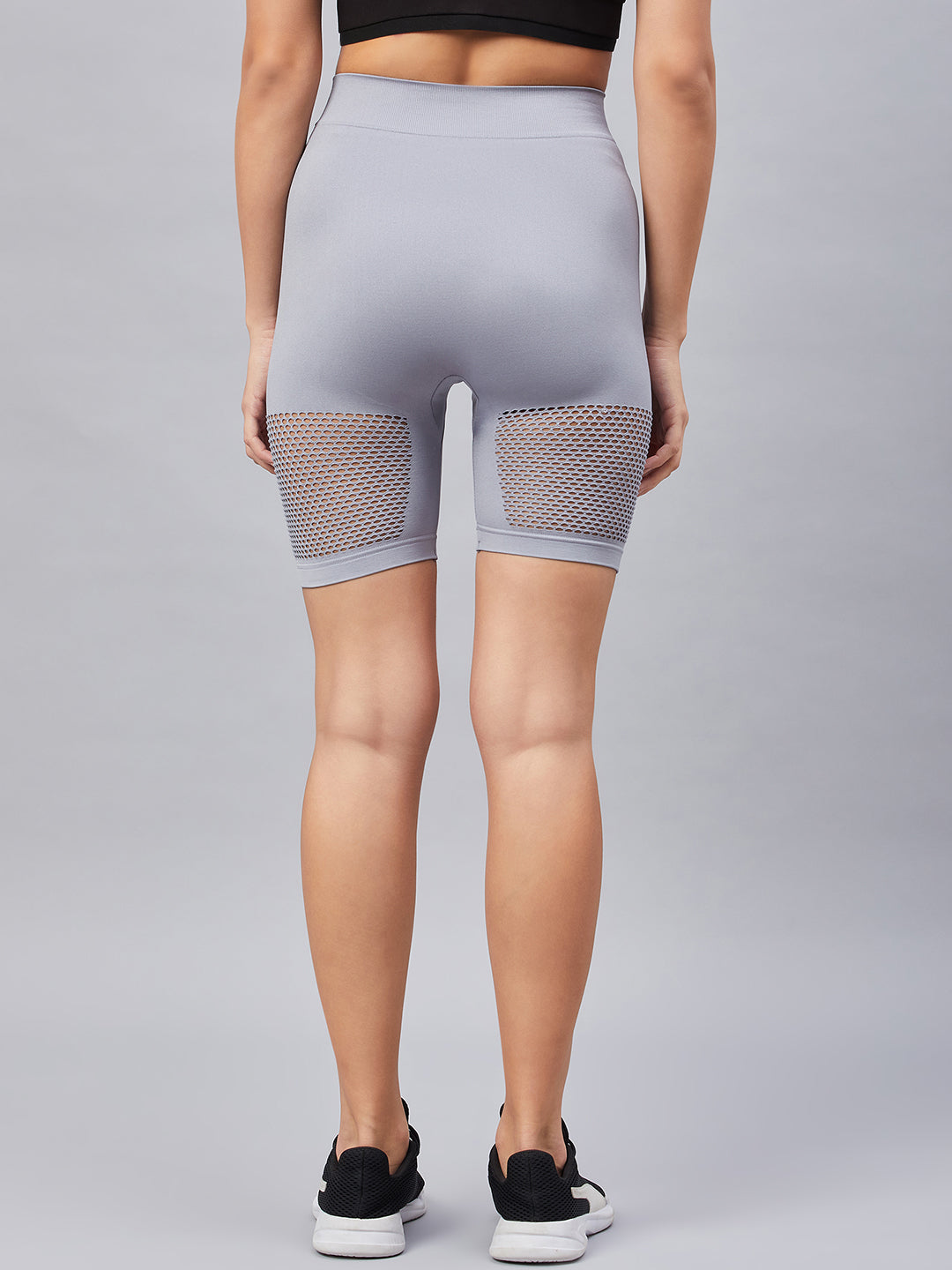 Seamless Women Light Grey Short with Mesh Structure