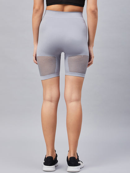 Seamless Women Light Grey Short with Mesh Structure
