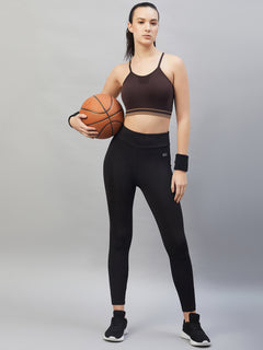 Seamless Women`s  Sports Bra with Thin Straps and Mesh - Tea Rose