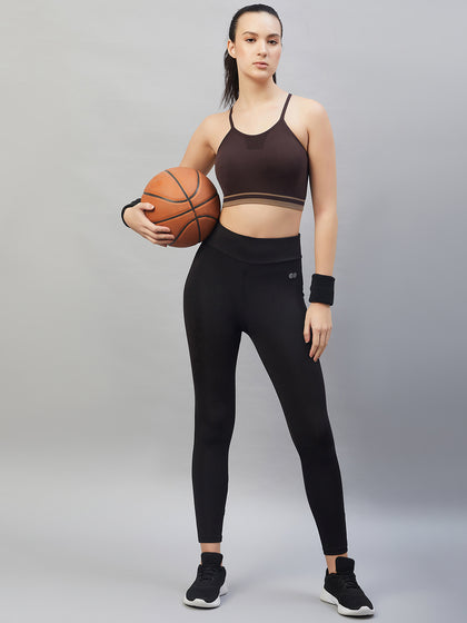 Seamless Women`s  Sports Bra with Thin Straps and Mesh - Tea Rose