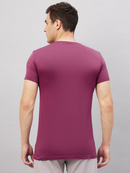 Men's Round Neck Half Sleeves Seamless T-Shirt - Aqua