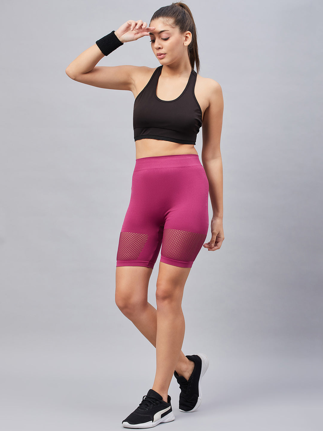 Seamless Women Light Grey Short with Mesh Structure