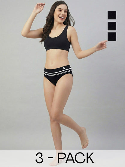 C9 Airwear Women Mid-Rise Seamless Black Briefs -Striped, Light Feel & Superior Comfort