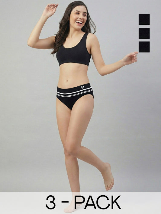 C9 Airwear Women Mid-Rise Seamless Black Briefs -Striped, Light Feel & Superior Comfort