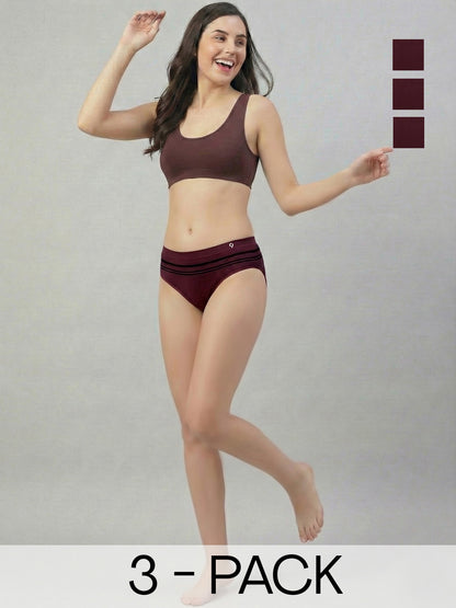 C9 Airwear Women Striped Seamless Bikini Briefs -Ultra Soft 4-Way Stretch