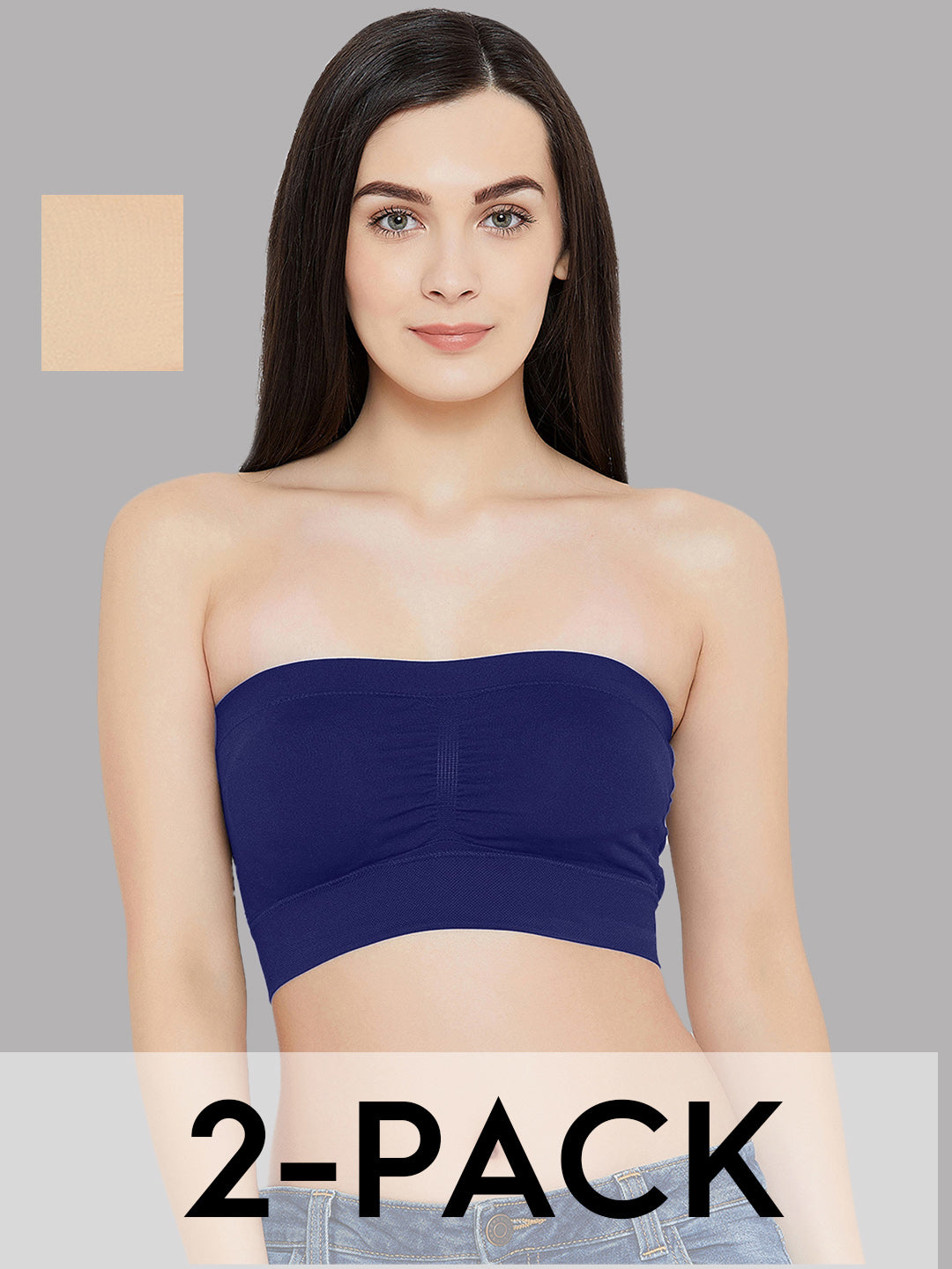 C9 AIRWEAR Seamless Nude & Navy Blue Tube Bra (Pack of 2)