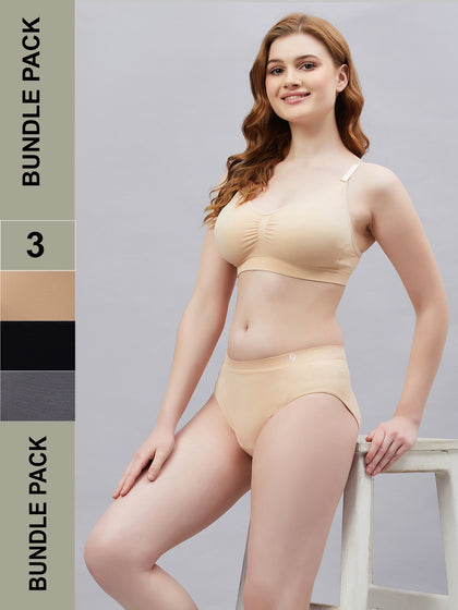 Seamless Solid Mid Wast Basic Panty for Women