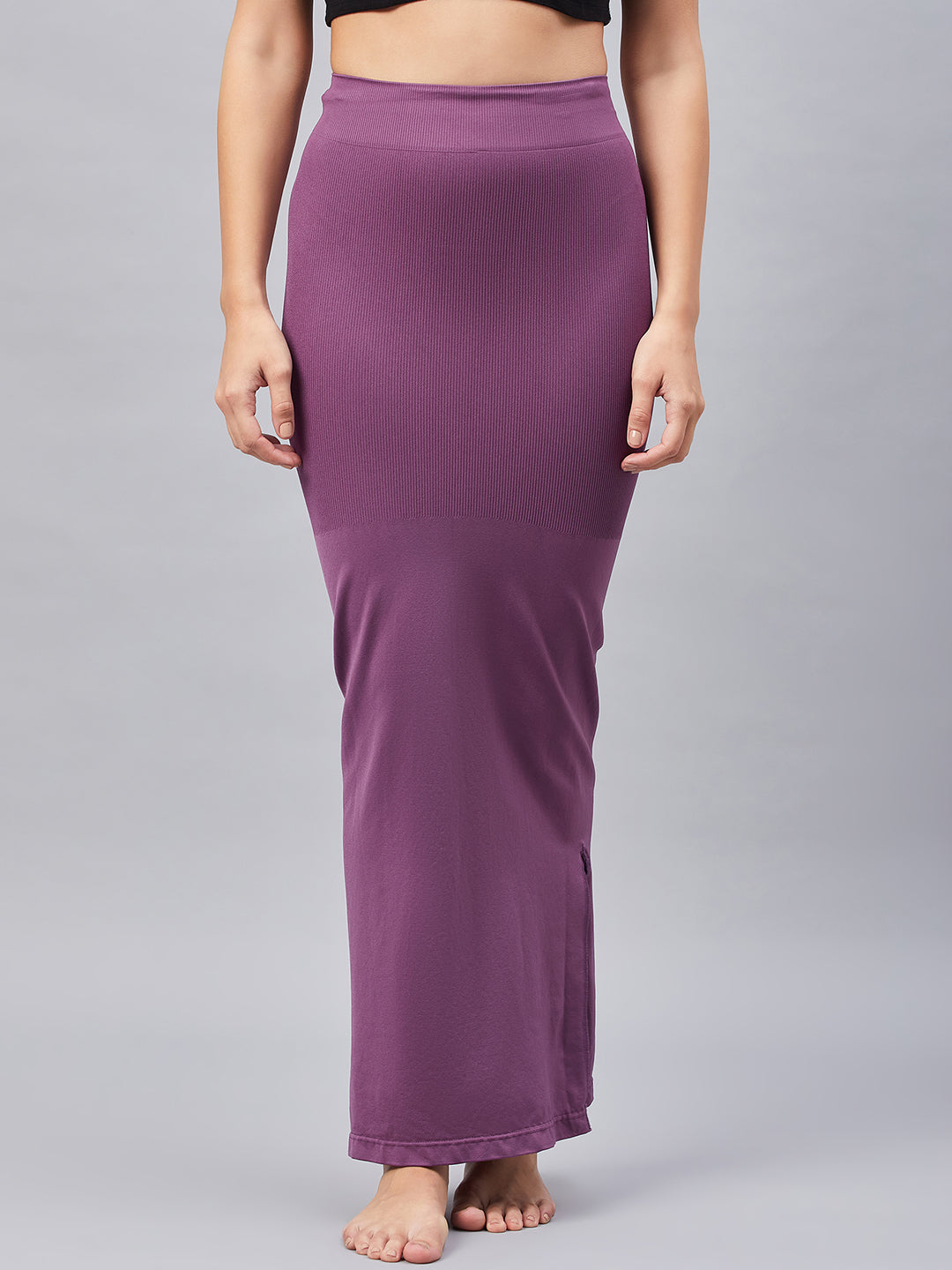 Solid High Coverage High Rise Seamless Saree Shaper For Women - Purple