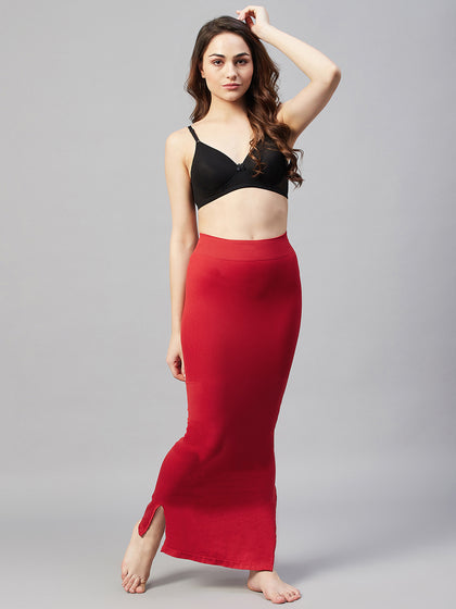 Women Seamless Saree Shapewear With Side Slits - Red