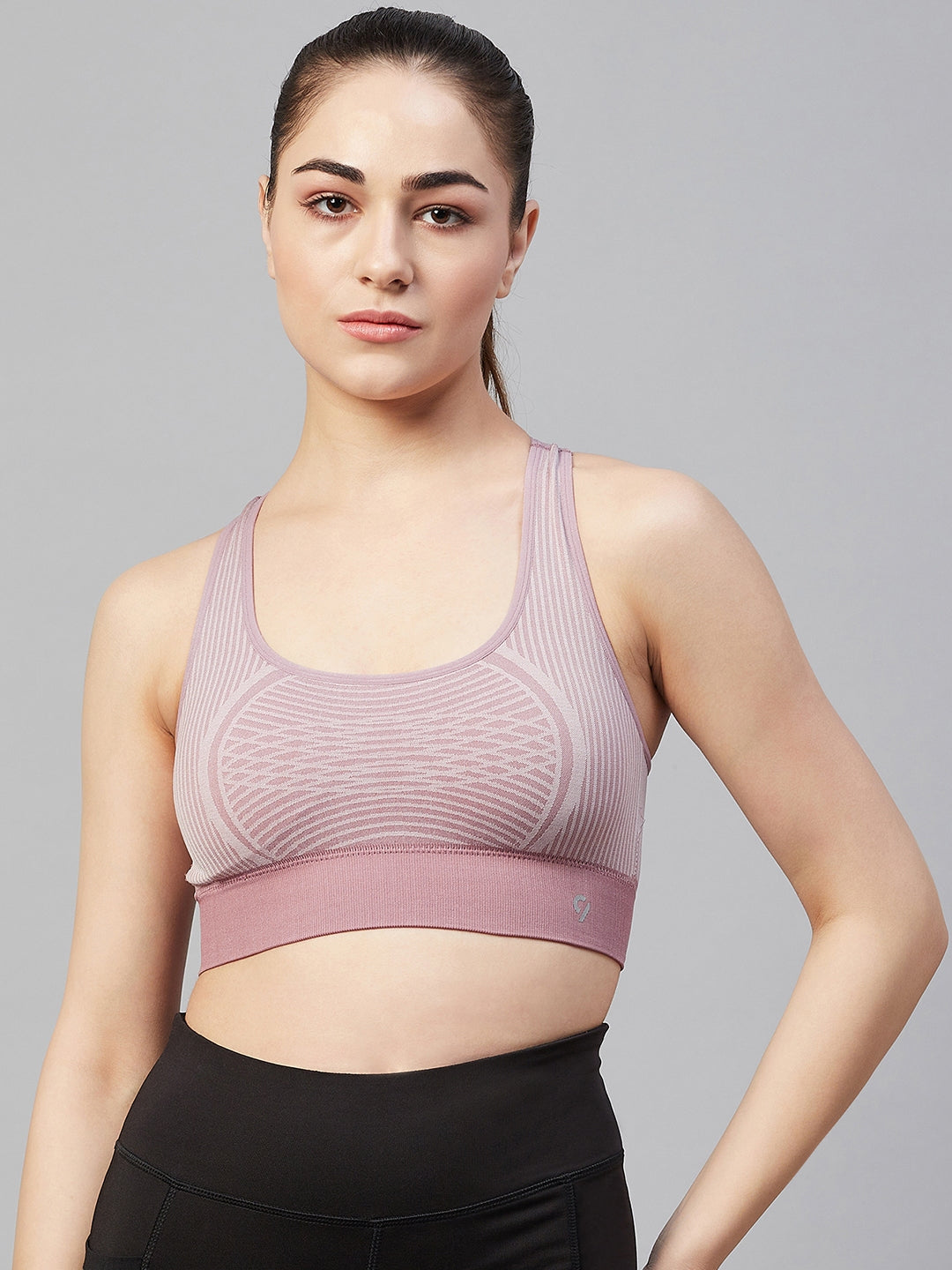 Women Striped Sports Bra - Ash Rose